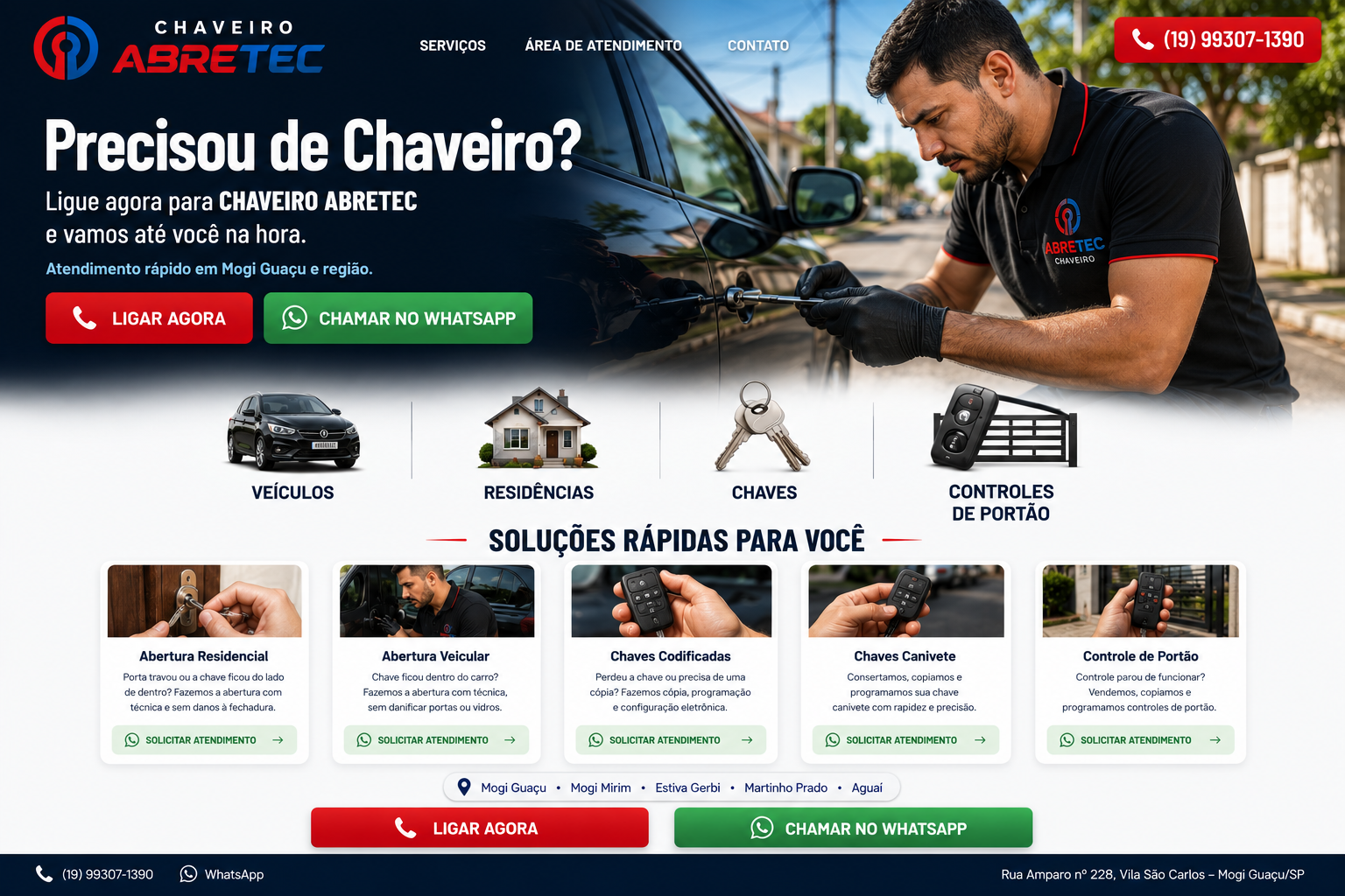 ABRETEC Chaveiro. Atendimento para abertura residencial e veicular, chaves codificadas, chaves canivete e controles de portão.